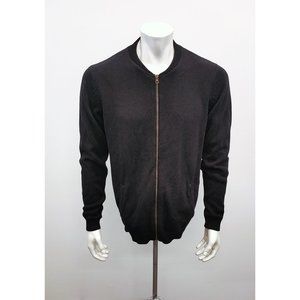 British Invasion Black Label Full Zip Sweater Men's Size Large Black Cotton Long